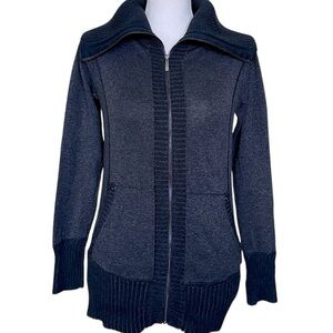 Cache Charcoal Gray Full-Zip Sweater Jacket Oversized Collar Ribbed Knit Sz S
